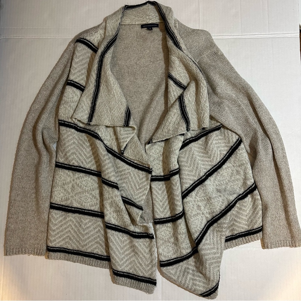 American Eagle - Open Front Cardigan - Beige & Black Stripe - Size Large